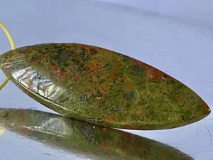 48x16x7mm Lovely - Pink Green UNAKITE Large Marquise Focal Pendant - Q1396 - Picture 1 of 6