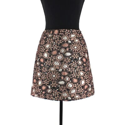 Alice + Olivia Jessa Metallic Floral Brocade Black Blush A-Line Mini Skirt 2 - Image 1 of 4