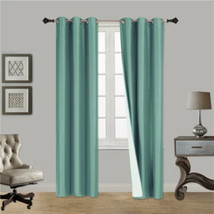 2PC HEAVY THICK SOLID GROMMET PANEL WINDOW CURTAIN DRAPES BLACKOUT FLOCKING K34 - Picture 1 of 30