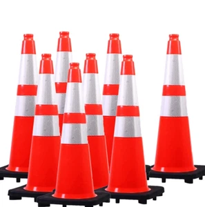 (8 Cones) 28” Inch Orange PVC Traffic Cones, Black Base Construction Safety Con - Picture 1 of 7