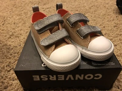 CONVERSE Zapatos Bebé Correas Oro Pálido/Plata/Blanco Talla 7 Infantil ¡¡NUEVO ENVÍO GRATUITO!!! Foto 1 de 2
