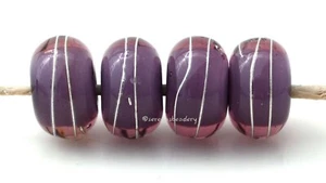 AMETHYST LAVENDER Fine Silver Wraps * lampwork glass beads whiteheart set - Picture 1 of 2