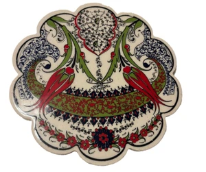 Turkish Ceramic Tile Trivet Hot Plate Red Green Floral Boho Grannycore 7" - Picture 1 of 4