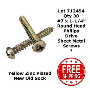 #7 x 1-1/4" ROUND HEAD SHEET METAL SCREWS Steel Yellow Zinc Phillips (30) 712454 - Picture 1 of 2