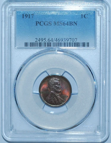 1917 PCGS MS64BN Brown Lincoln Wheat Cent Cover