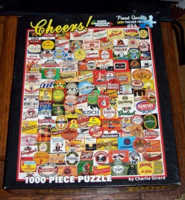 Rompecabezas White Mountain “CHEERS” etiquetas de cerveza 1000 piezas ~ verificado COMPLETO Foto 1 de 3