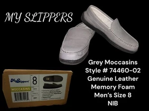 MY PILLOW MY SLIPPER Slip-On Leather Memory Foam Moccasins Gray Men 8 NWB - Picture 1 of 19