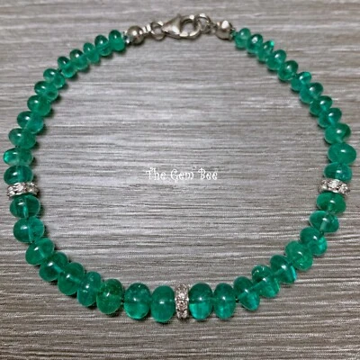 Brazalete de diamantes de oro blanco macizo de 18 k rondelle liso esmeralda zambiana de 7" Foto 1 de 4