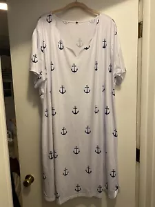 Plus Size Blue White 26/28 4x-5x Anchor Scallop Neck Soft Sun Beach Dress - Picture 1 of 9