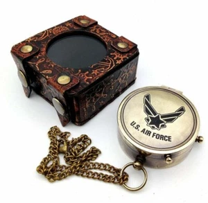 Vintage Flat Engraved Brass Compass Ship Collectible Navy Astrolabe Gift Item - Picture 1 of 4