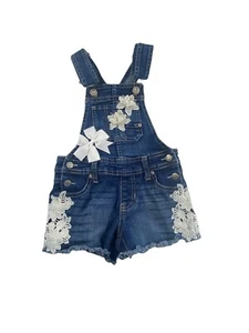 Jordache Girls Blue Jean Denim Lace Appliqué Overall Shorts size 4-5 - Picture 1 of 3