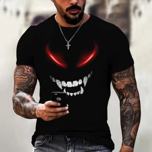 Men’s Devil Graphic T-Shirt Streetwear Oversized Tee O-Neck Summer Top - Picture 1 of 12