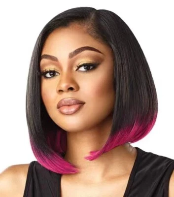 Moda Pelucas Bob Cortas Ombre Fiesta Pelucas Rectas Negras a Rosa Pelucas Sintéticas Foto 1 de 4