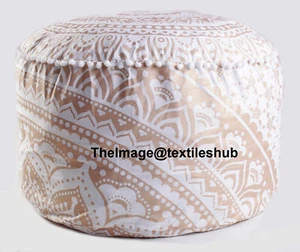 New Round Cotton Pouf Ottoman Cover Floor Decorative Foot Stool Cover 22X22X14" - Picture 1 of 2