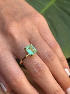 Natural Colombian Emerald Ring 14k Gold Emerald Ring Emerald Cut Emerald Rings - Picture 1 of 5