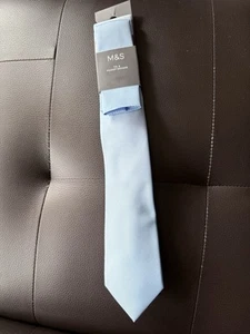 M&S Marks & Spencer Neck Tie & Pocket Square Light Blue 2 Piece Set FREEPOST - Picture 1 of 4