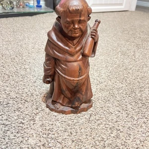 VINTAGE 9” WOOD MONK FRIAR DRUNK FIGURINE - Picture 1 of 17