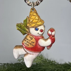Ornamento albero vintage Mr Bingle 1990 spirito di Natale HTF legno? Pupazzo di neve volante - Foto 1 di 7