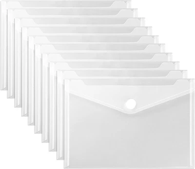Set Di 10 Buste Trasparenti A5, Cartelline Porta Documenti Con Chiusura a Botton - Immagine 1 di 4