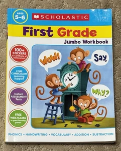 Scholastic First Grade Jumbo Workbook Ages 5-6 Homeschooling Math, Reading New - Foto 1 di 19