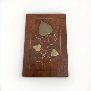 Vintage Messing Intarsien Holz Schmuckschatulle - klein 3" Andenken oder Ring - Bild 1 von 9