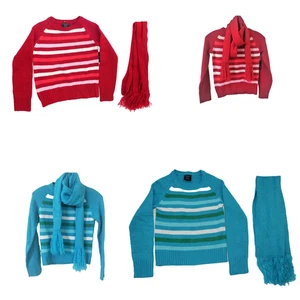 Kids Unisex Striped Sweater with Scarf - Crewneck Pullover for Boys & Girls (4/5 - Picture 1 of 17
