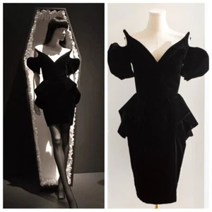 Thierry Mugler Haute Couture Vintage 1981 Black Velvet Peplum Vampire Dress - Picture 1 of 16