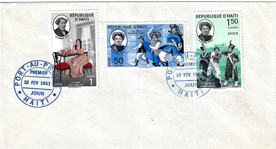 JUEGO DE 3 SELLOS DUMAS HAITÍ FDC 1961 SC C177 + C178 + C179 SIN USAR Foto 1 de 1