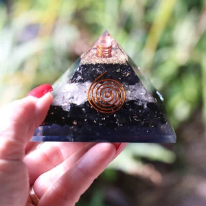 Shungite, Clear Quartz & Black Tourmaline Orgone Pyramid XL 75mm 3 inch EMF 5G - Picture 1 of 10