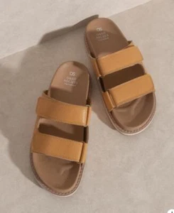 OASIS SOCIETY Sienna Cognac - Double Strap Slide Sandals - Picture 1 of 12