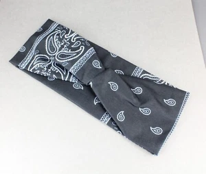 Black bandana turban twist knot fabric stretch turband hair head band wide - Picture 1 of 7