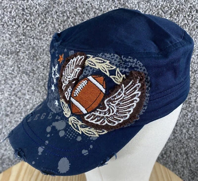 American Football Cadet Hat Cap Navy Blue Strap Back Distressed Military Leader - Image 1 of 4