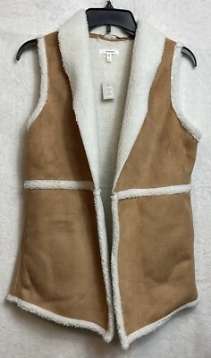 NWT Maurices Brown Tan Cream Faux Suede Sherpa Trim Vest Size S Women's Boho - Image 1 of 4