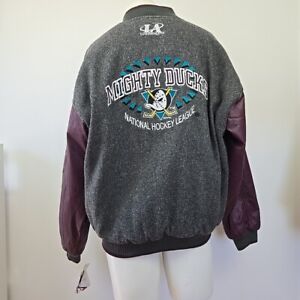 Vintage Fabrycznie nowa z metką lata 90. Disney NHL Anaheim Mighty Ducks Varsity Kurtka bomberka Męska L