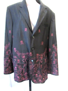 MARC ECHO Men's Cut and Sew Skulls Skeleton Dress Jacket large satin lined - Picture 1 of 6