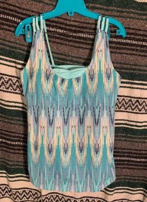 REI Womens Blue Aztek Scoop Neck Built In Bra Strappy Back Tank Top Size Large - Image 1 of 4