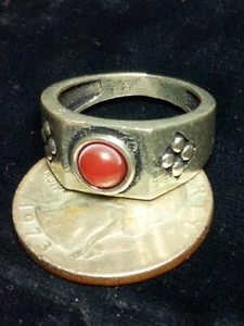 silver plated natural Carnelian crystal ring size 7.5 Ornate ArtDeco C23 - Picture 1 of 7