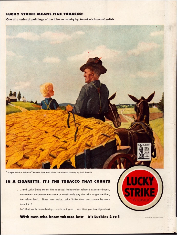 Anuncio impreso Lucky Strike 1942 Tobacco Farm revista grande página completa 10,5"x13,5" Foto 1 de 1