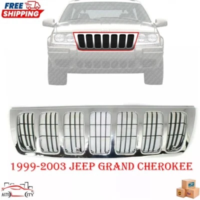 New Front Grill Grille Assembly Chrome Plastic For 1999-2003 Jeep Grand Cherokee Foto 1 de 4