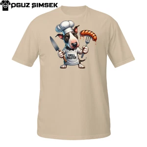 BBQ Bull Terrier T-Shirt | Grumpy Grill Master Dog | Funny Sausage Chef Tee - Picture 1 of 33