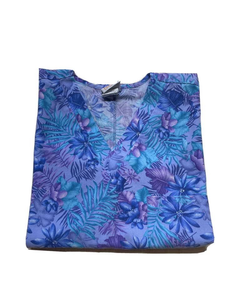 Simply Basic Floral Multi Color  Women’s SZ S. V neck Scrub Top. - Image 1 of 4