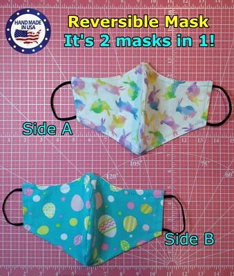Spring Rainbow Bunnys REVERSIBLE Easter Eggs (Handmade Face Mask) Multi Sizes - Image 1 of 4