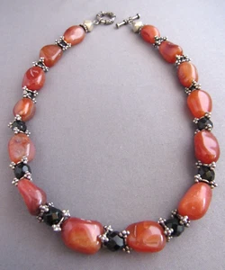 VINTAGE STERLING GROBER KARNEOL BOULDER ONYX KNEBELVERSCHLUSS HALSBAND HALSKETTE - Bild 1 von 4