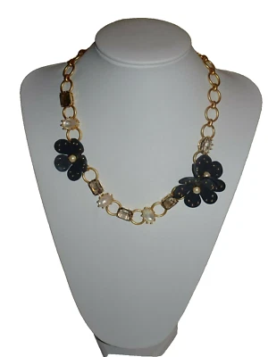 KATE SPADE NAVY BLUE LEATHER FLOWER /GEMSTONE NECKLACNECKLACE IN GOLDTONE NWT - Image 1 of 4