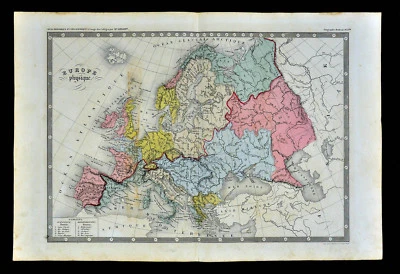 c 1860 Mapa Ansart Europa Física Divisão Continental Bacias Hidrográficas Alpes Pirineus  - Imagem 1 de 3