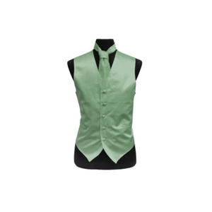 Nuevo Para Hombre Vesubio Napoli Chaleco Esmoquin Chaleco Chaleco_corbata Set Fiesta Verde Laurel - Imagen 1 de 3