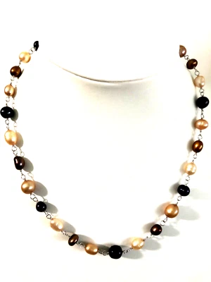 HONORA MULTICOLOR CULTURED PEARL 18" NECKLACE, STERLING SILVER (M4686-52) - Image 1 of 4