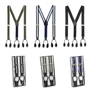 Suspenders Men–Y-Back Non-Stretch Adjustable Leather Trimmed Button End - Picture 1 of 21
