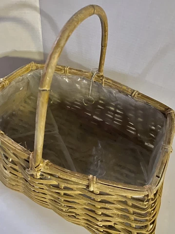 Vintage Nantucket Basket -long Picnic *plastic Liner* Woven Basket Large-Easter Cover