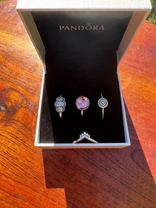 4 x Pandora Sterling Silver Rings Pink Size 54 - Picture 1 of 6